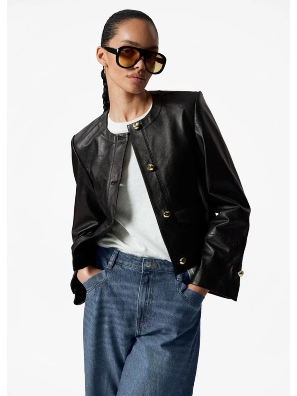 & Other Stories Collarless Leather Jacket
